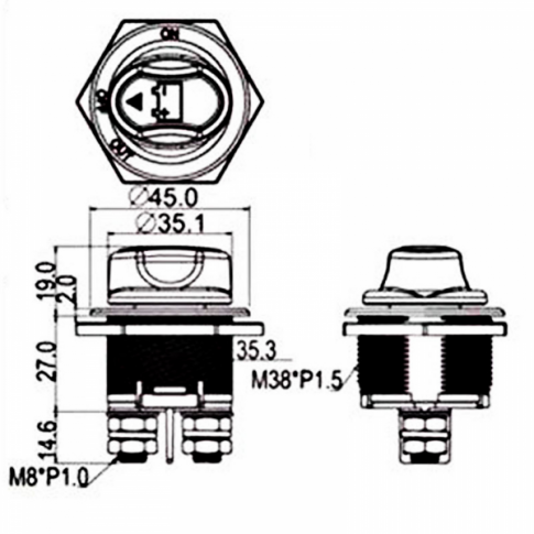 200A 12V/24V/48V panel mount battery isolator switch with M8 terminals