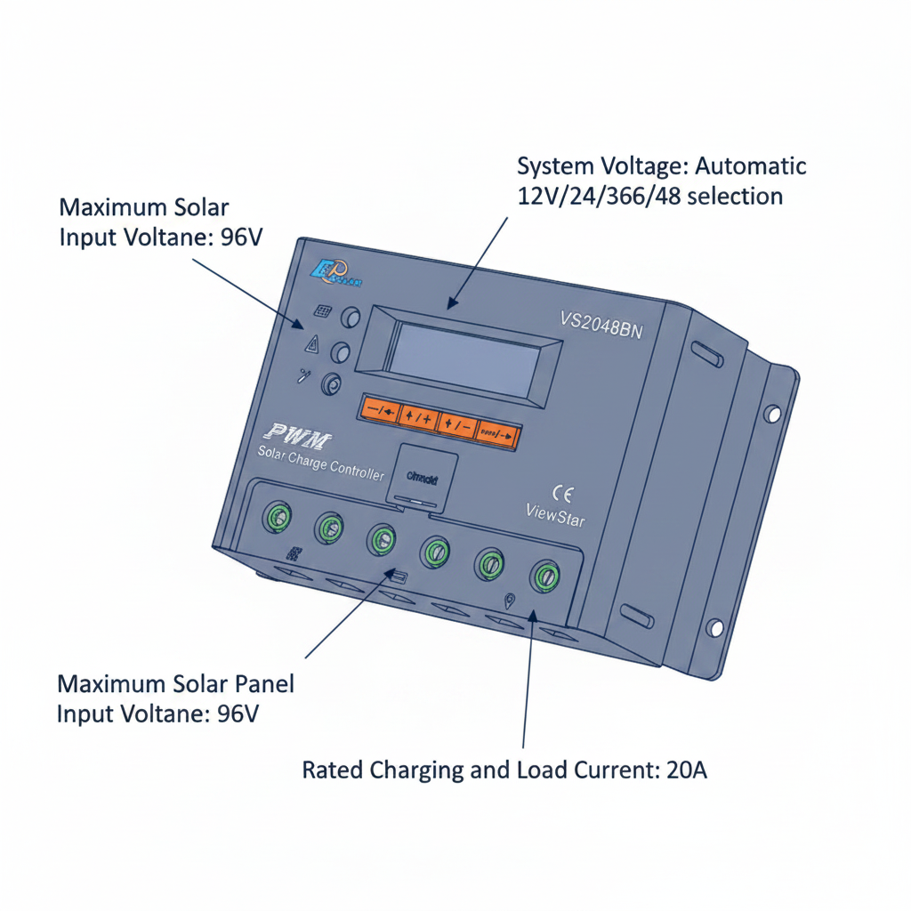 20A solar charge controller/regulator with LCD display for 12V/24V/36V/48V battery - Technical specification image 2
