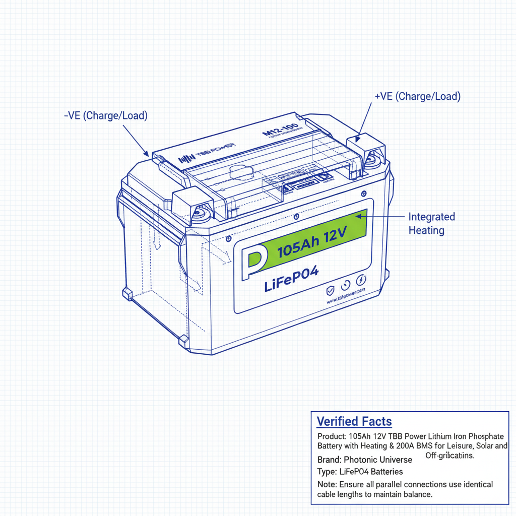 105Ah 12V TBB Power Lithium Iron Phosphate Battery with Heating & 200A BMS for Leisure, Solar and Off-grid applications - Technical specification image 2