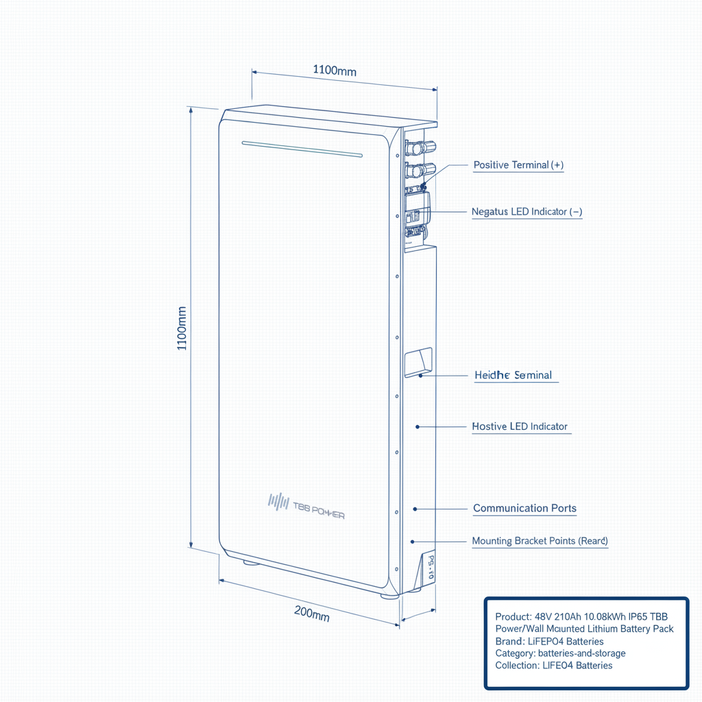 48V 210Ah 10.08kWh IP65 TBB Power Floor/Wall Mounted Lithium Battery Pack - Technical specification image 2