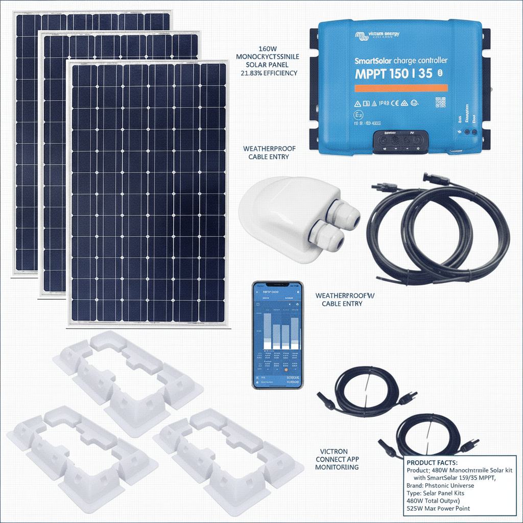 480W Monocrystalline Solar kit with SmartSolar 150/35 MPPT, Mounts, Cables & MC4s - Technical specification image 2