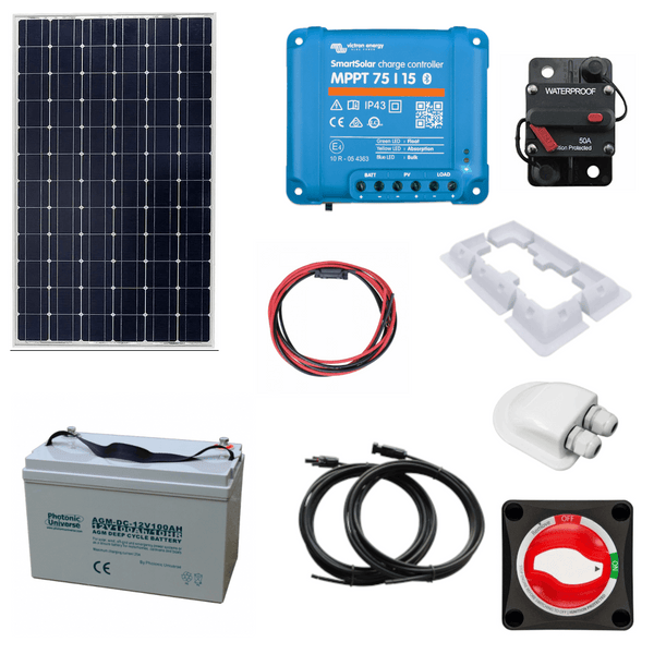 Victron 175W Mono Solar panel kit with SmartSolar MPPT, AGM Battery & Accessories - Solarika.co.uk