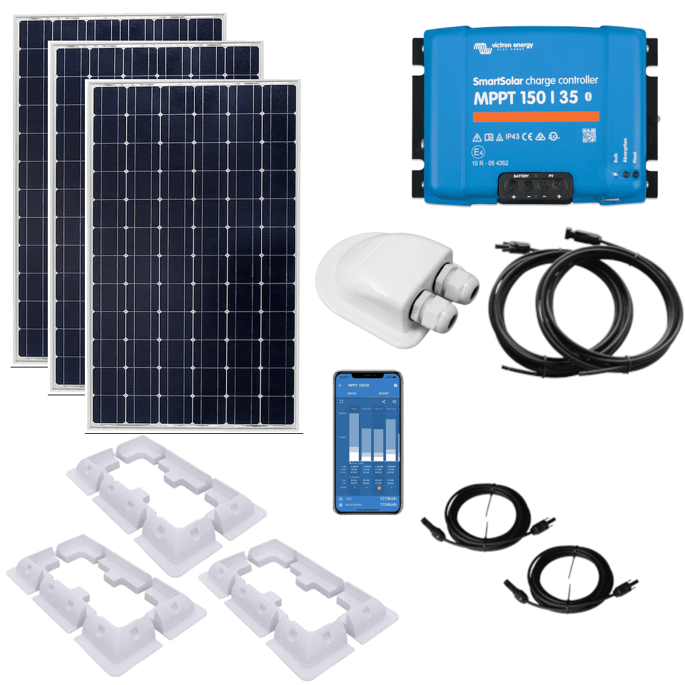 Victron 525W Monocrystalline Solar kit with SmartSolar 150/35 MPPT, Mounts, Cables & MC4s - Solarika.co.uk
