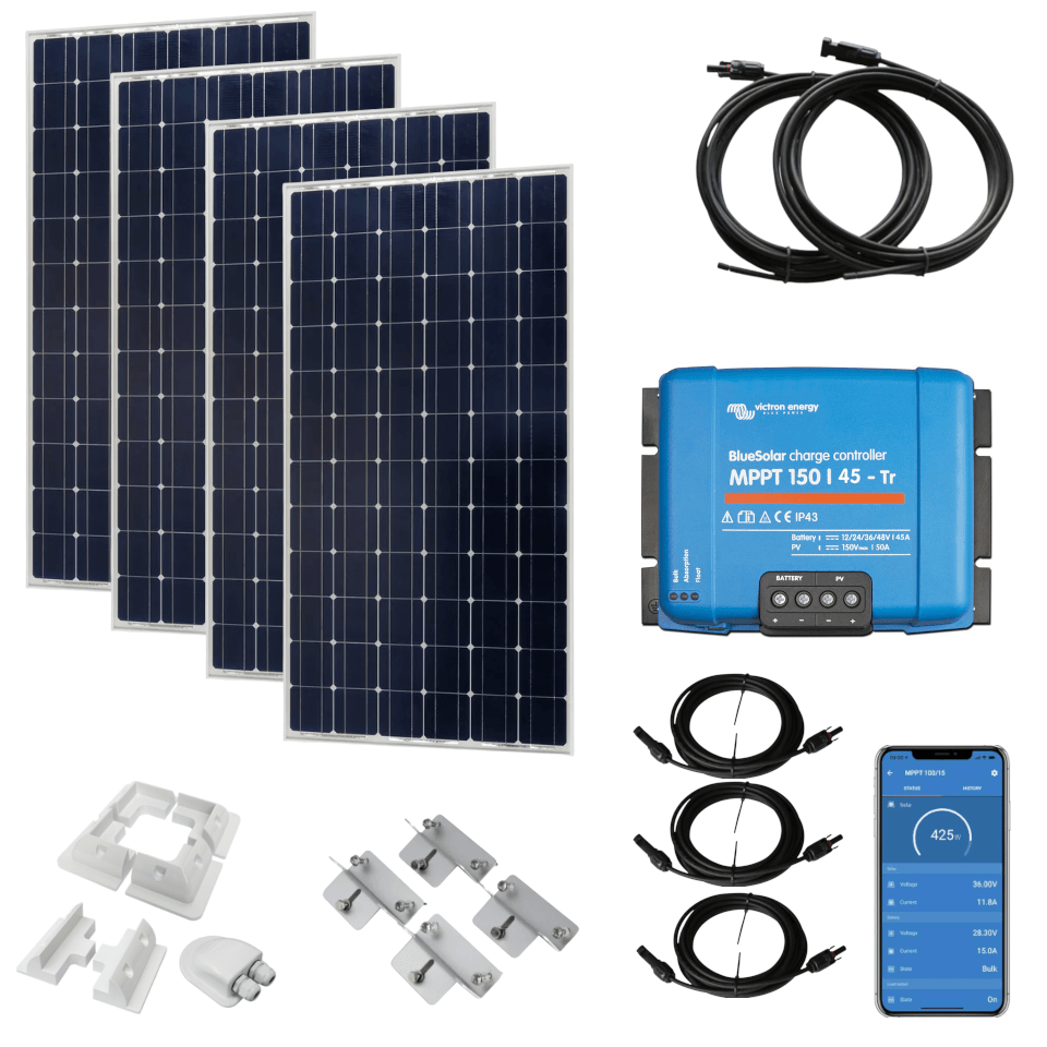 Victron 700W Monocrystalline Solar kit with SmartSolar 150/45 MPPT, Mounts, Cables & MC4s - Solarika.co.uk