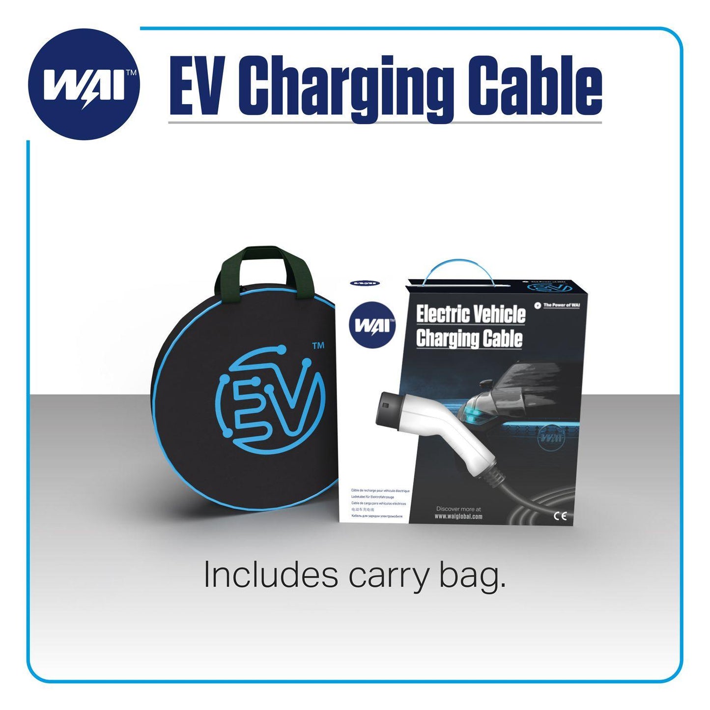 WAI EVC22132-5 Type 2 Electric Vehicle Charging Cable, 32 Amp, 5 Meters, Black - Solarika.co.uk