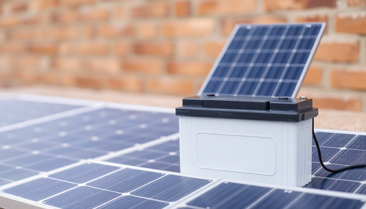 a complete solar system with battery, The battery to be in the main focus