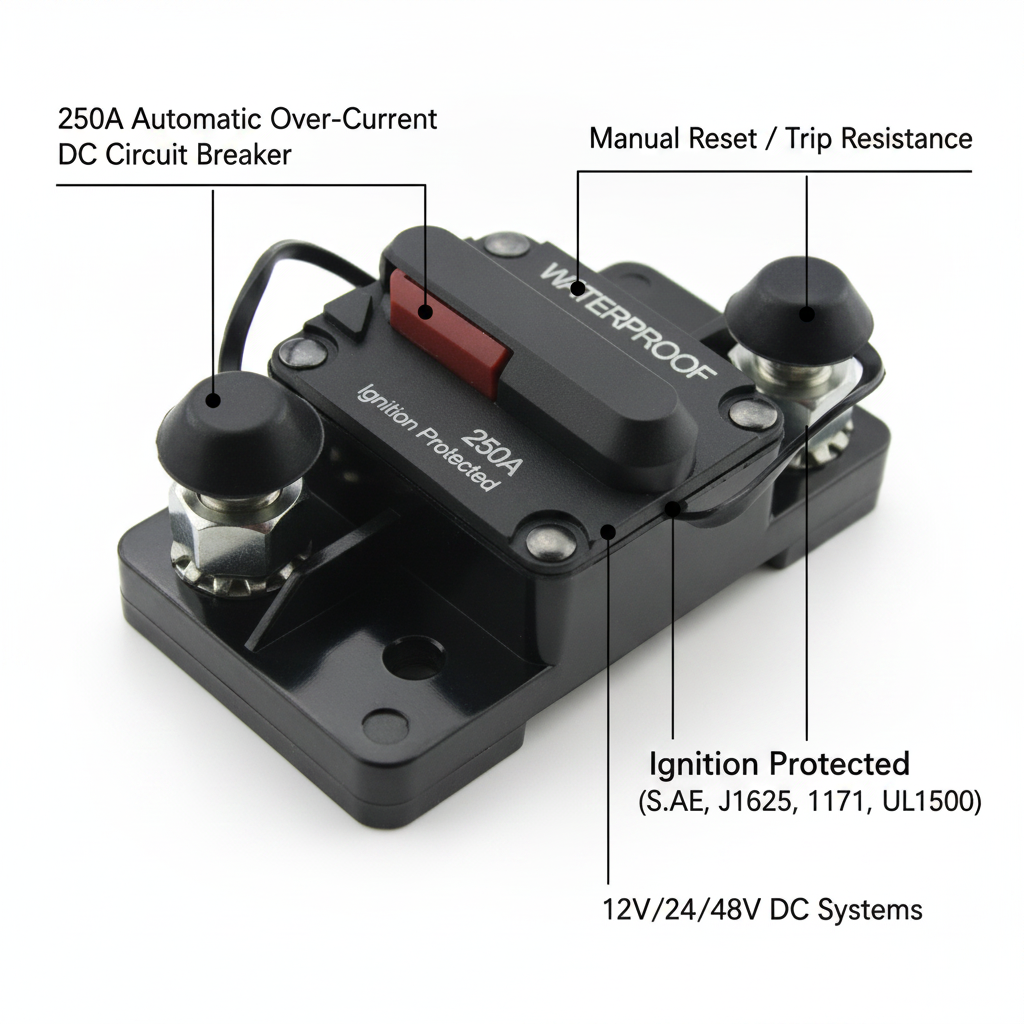 250A 12V/24V/48V Automatic over-current DC circuit breaker - Technical specification image 2