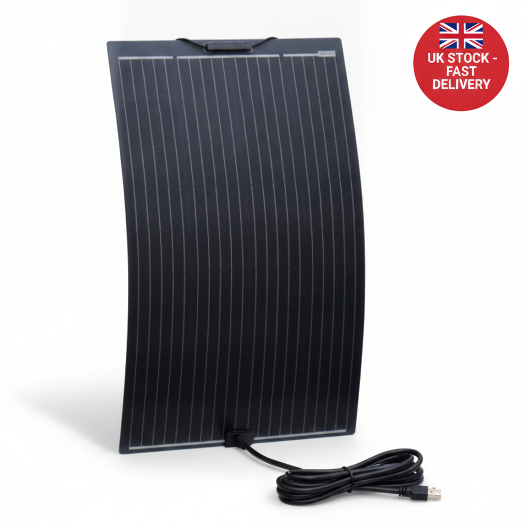 120W black semi-flexible solar panel with 1m cable - UK Stock image 1
