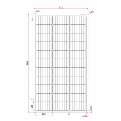 100W black semi-flexible fibreglass solar panel with round rear junction box and 3m cable, with durable ETFE coating