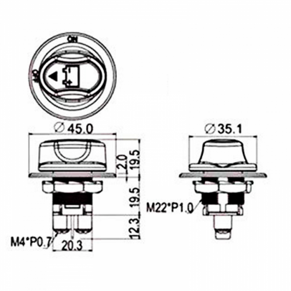 50A 12V/24V/48V panel mount battery isolator switch with M4 terminals