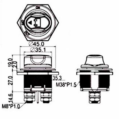 200A 12V/24V/48V panel mount battery isolator switch with M8 terminals