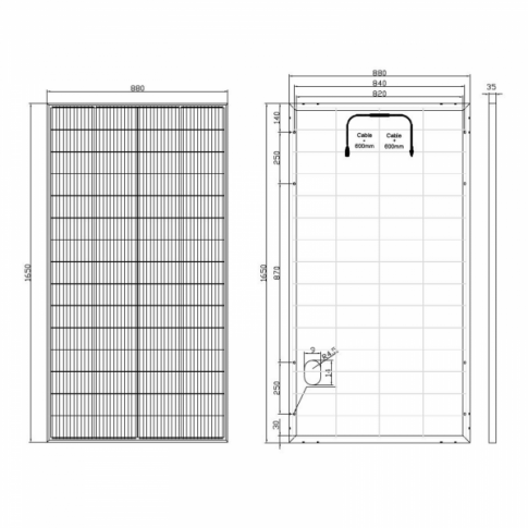 300W bi-facial monocrystalline solar panel with 60cm cable
