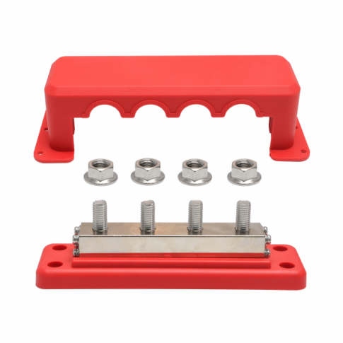 600A busbar with 4 x M10 terminals and cover - Red