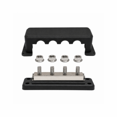 600A busbar with 4 x M10 terminals and cover - Black