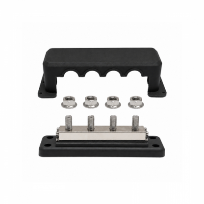 600A busbar with 4 x M10 terminals and cover - Black