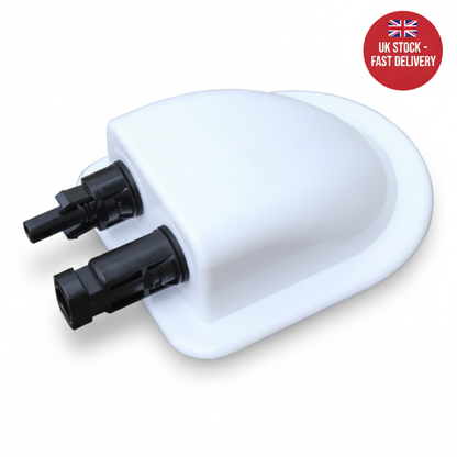 Waterproof double cable entry gland for T4 connectors, for motorhomes, caravans, campervans, boats and building installations - UK Stock image 1