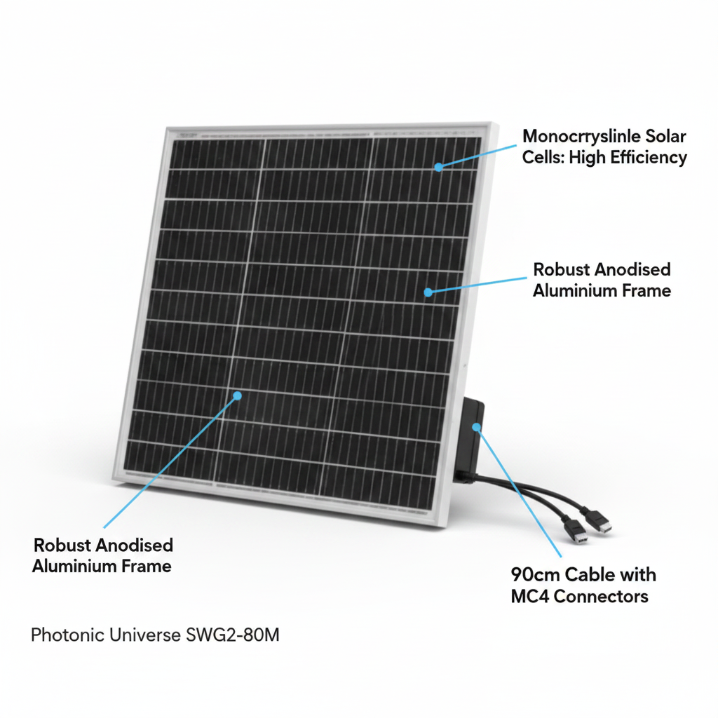 80W 12V monocrystalline solar panel with 90cm cable - Technical specification image 2