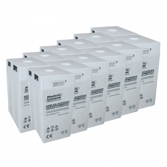 24V 500Ah AGM deep cycle battery bank (12 x 2V batteries) for large power systems and energy storage - 4Boats