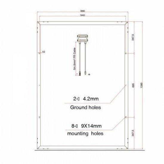250W 12V solar panel with 5m cable - 4Boats