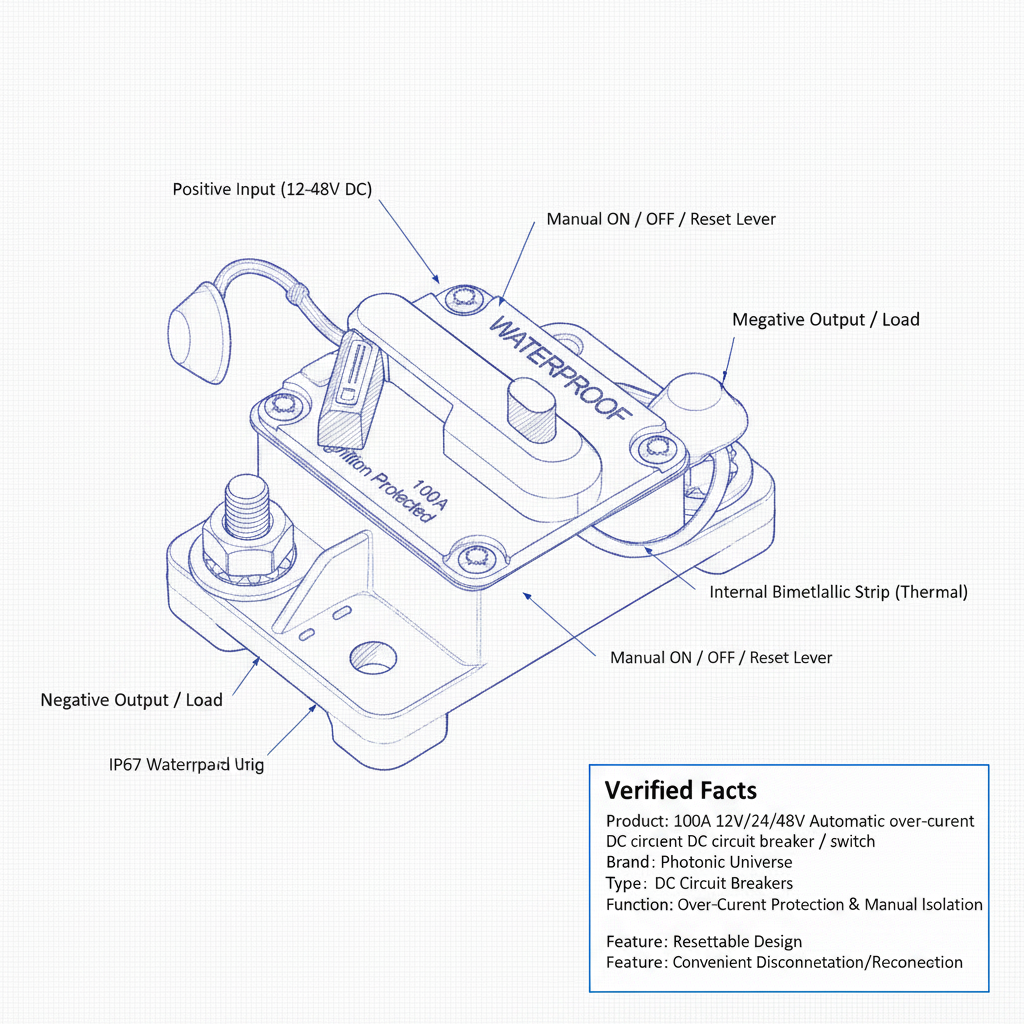 100A 12V/24V/48V Automatic over-current DC circuit breaker / switch - Technical specification image 3