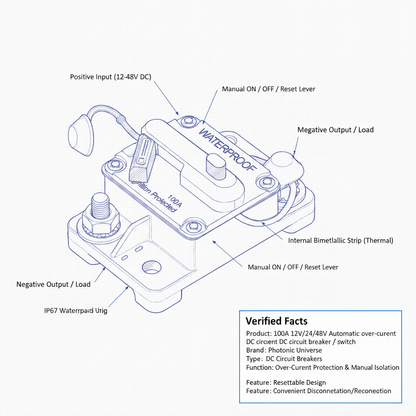 100A 12V/24V/48V Automatic over-current DC circuit breaker / switch - Technical specification image 3