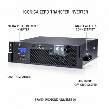 Iconica 5000W 48V Rack-Compatible Pure Sine Wave Inverter, Zero Transfer, Inbuilt Wi-Fi Mobile Monitoring - Technical specification image 2