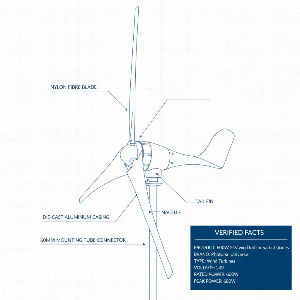 600W 24V wind turbine with 3 blades - Technical specification image 3