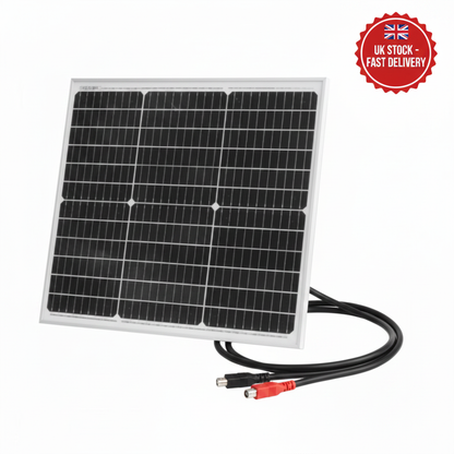 50W 12V monocrystalline solar panel with 90cm cable - UK Stock image 1