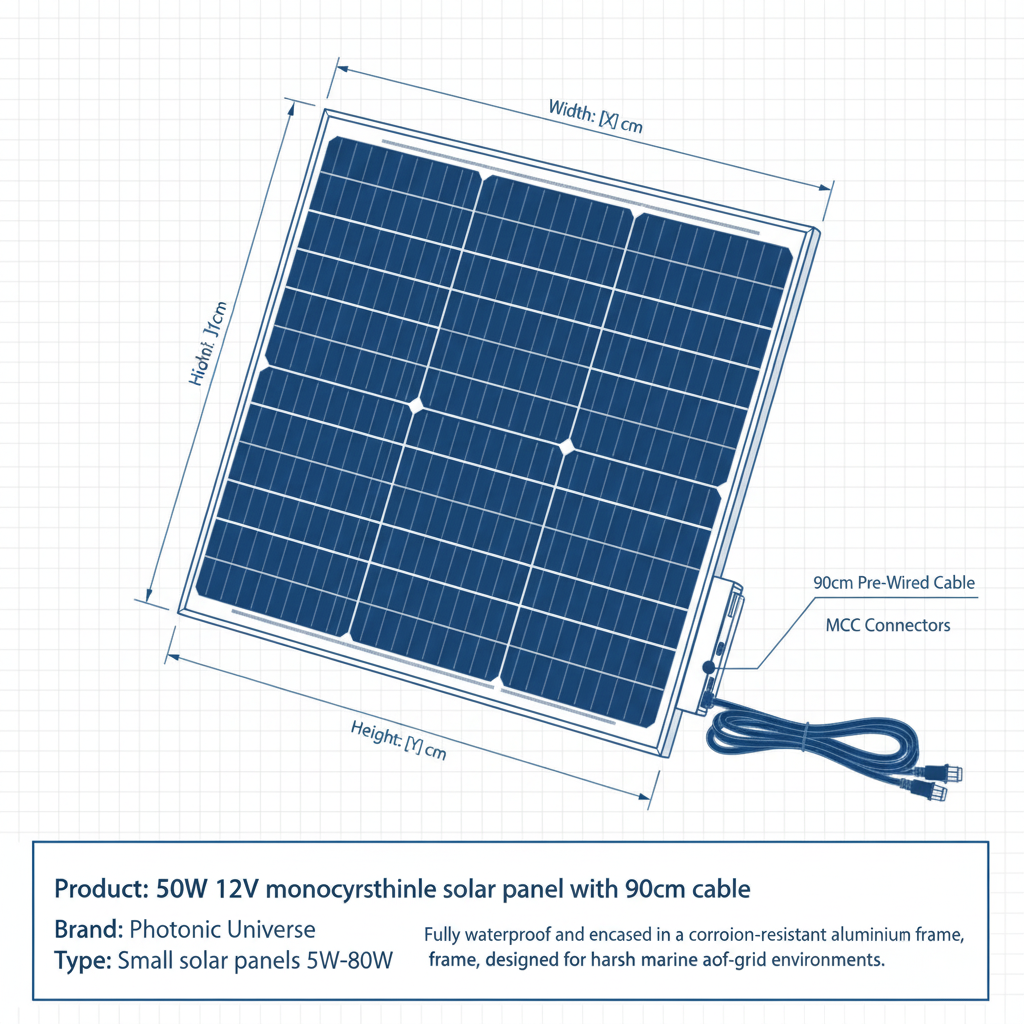 50W 12V monocrystalline solar panel with 90cm cable - Technical specification image 3
