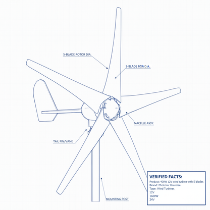 400W 12V wind turbine with 5 blades - Technical specification image 3