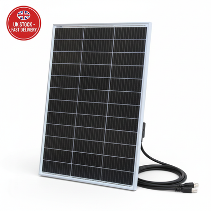 120W 12V monocrystalline solar panel with 90cm cable - UK Stock image 1