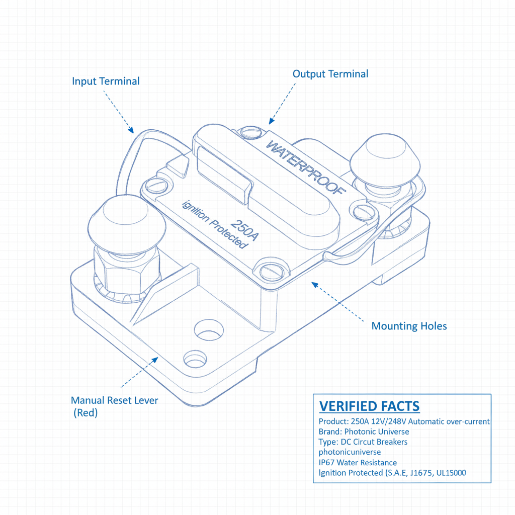 250A 12V/24V/48V Automatic over-current DC circuit breaker - Technical specification image 3