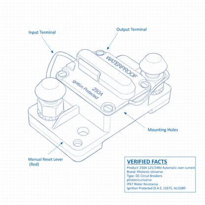 250A 12V/24V/48V Automatic over-current DC circuit breaker - Technical specification image 3