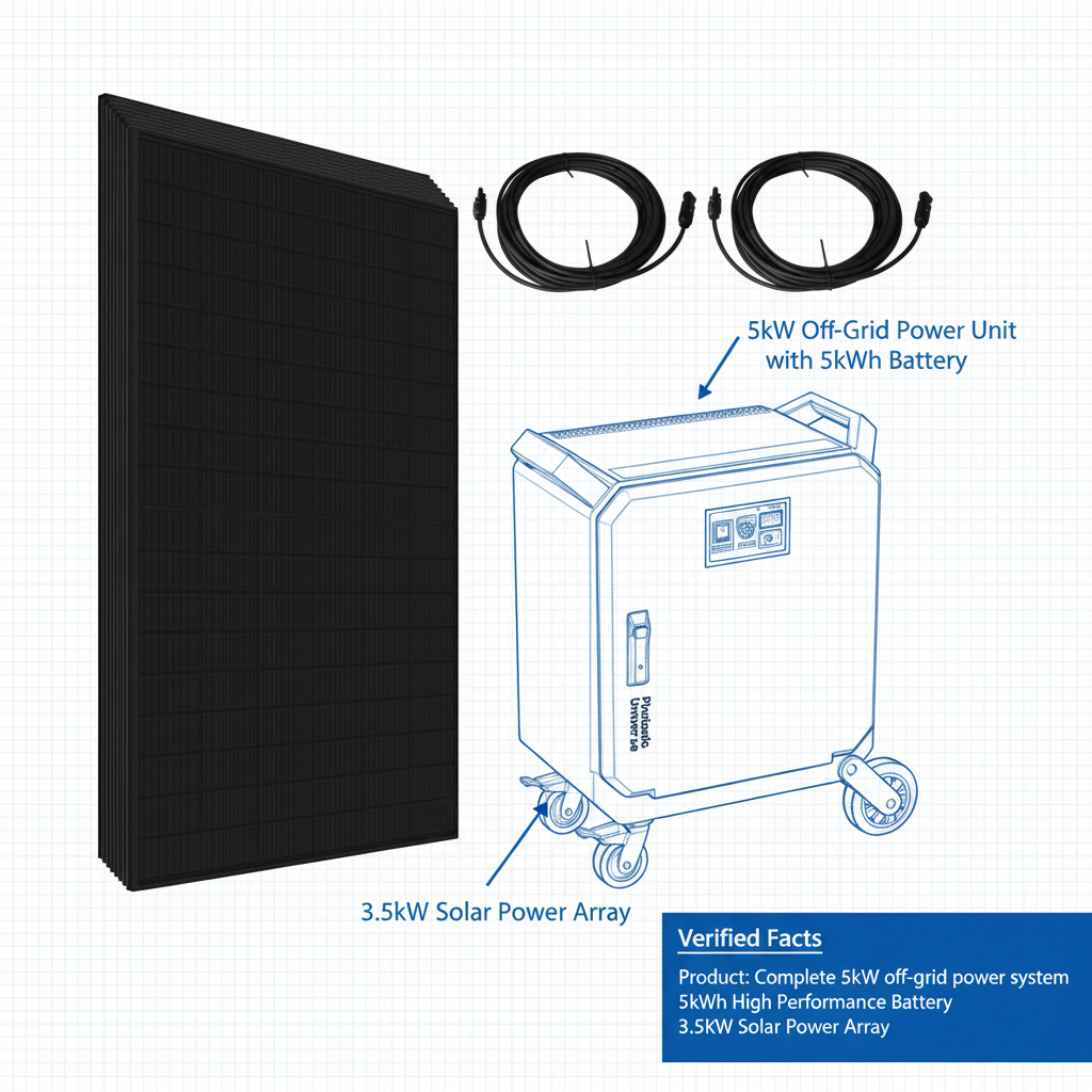 Complete 5kW off-grid power system with 5kWh high performance battery and 3.5kW solar power array - Technical specification image 2