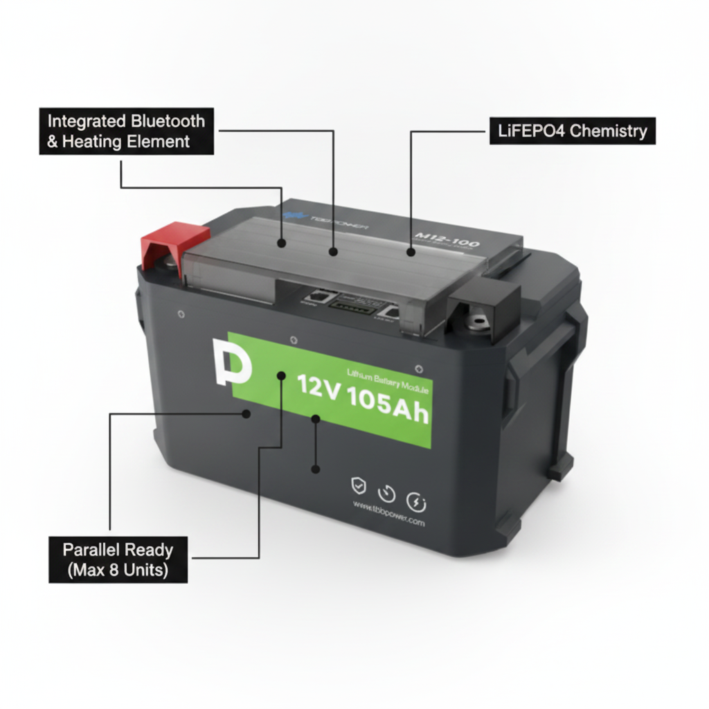 105Ah 12V TBB Power Lithium Iron Phosphate Battery with Heating & 200A BMS for Leisure, Solar and Off-grid applications - UK Stock image 1