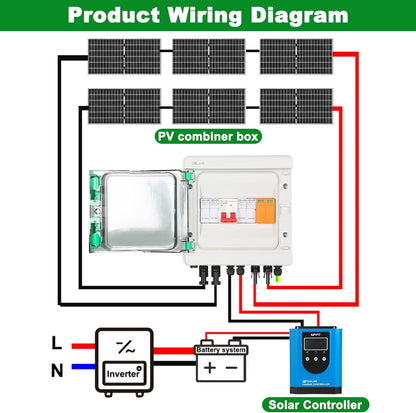 Solar PV Combiner Box,2 in 1 out 2 String Solar Distribution Combiner Box Connector for Solar Panel System,with 32A Photovoltaic DC Isolation Switch Circuit Breaker 40KA Arrester 15A Current Fuse