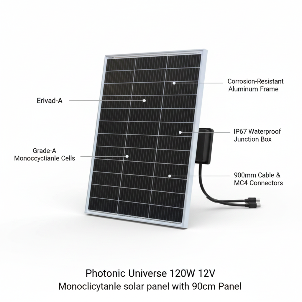 120W 12V monocrystalline solar panel with 90cm cable - Technical specification image 2