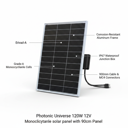 120W 12V monocrystalline solar panel with 90cm cable - Technical specification image 2