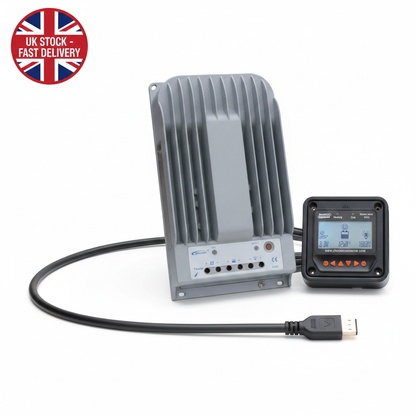 High efficiency 30A MPPT solar charge controller with LCD display and 5m cable for solar panels up to 390W (12V) / 780W (24V) up to 150V - UK Stock image 1