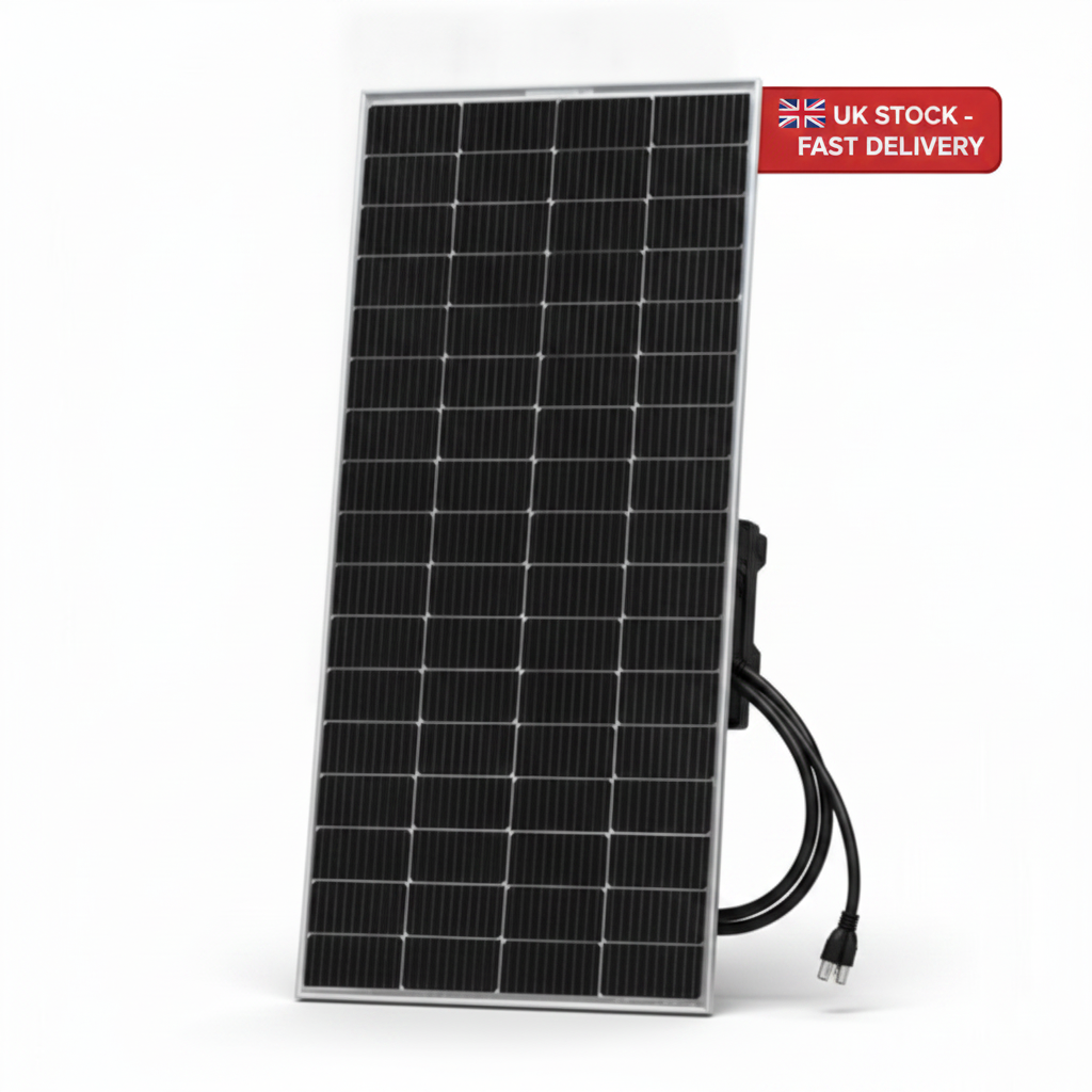 250W bi-facial monocrystalline solar panel with 60cm cable - UK Stock image 1