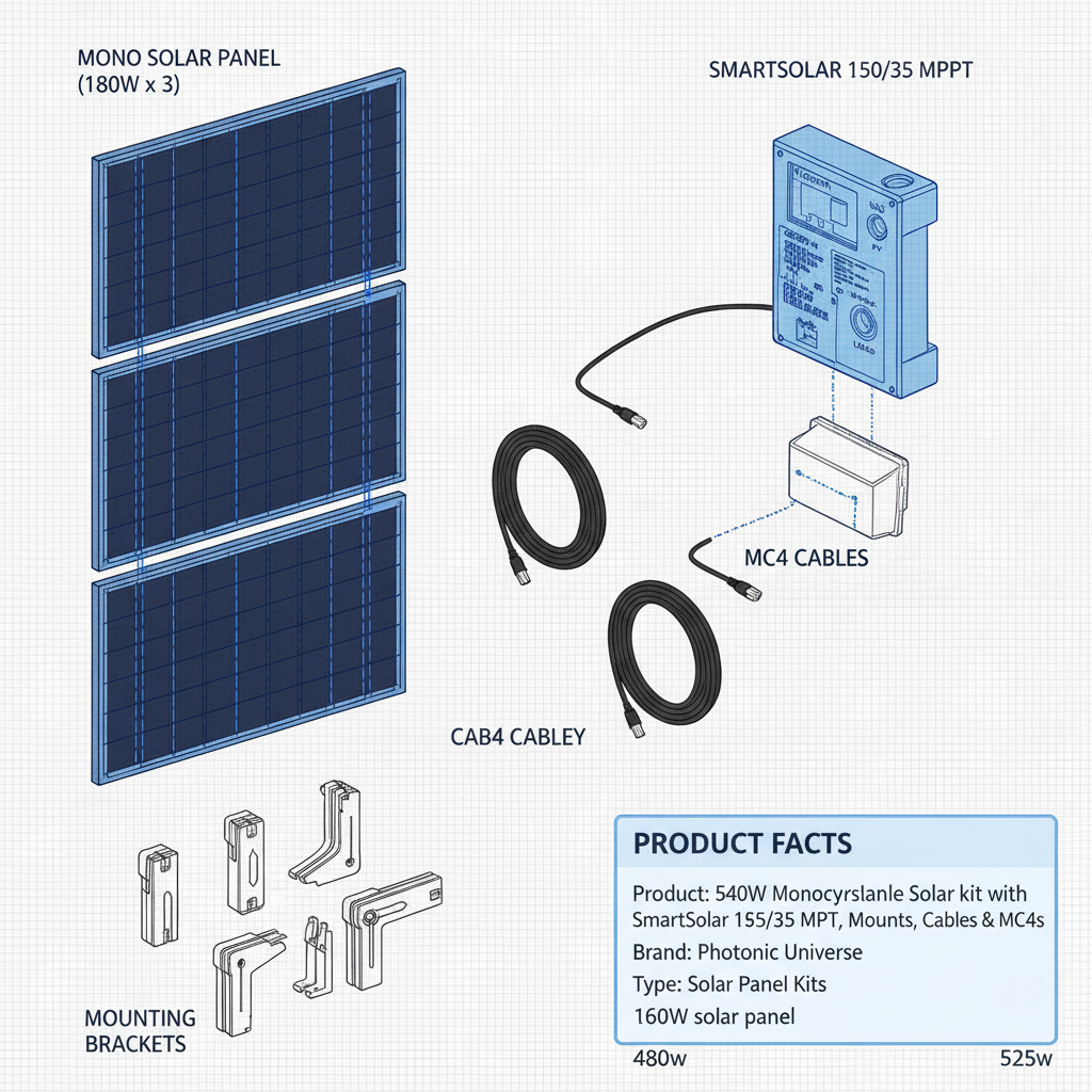 540W Monocrystalline Solar kit with SmartSolar 150/35 MPPT, Mounts, Cables & MC4s - Technical specification image 2