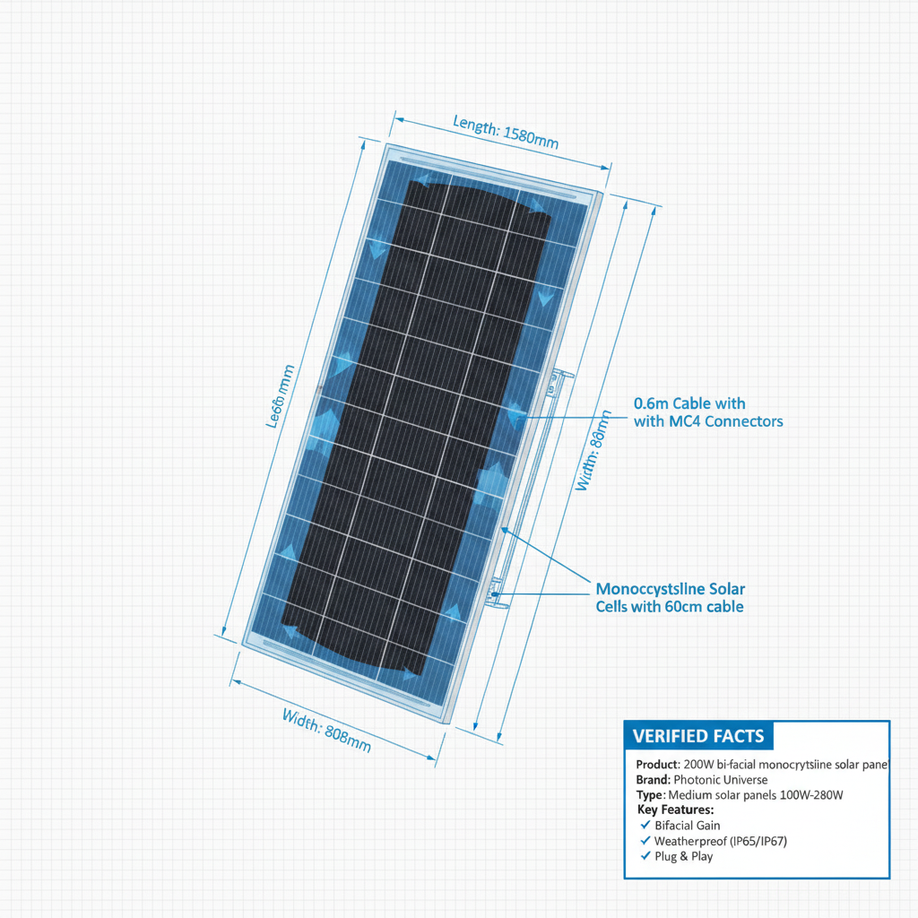 200W bi-facial monocrystalline solar panel with 60cm cable - Technical specification image 3