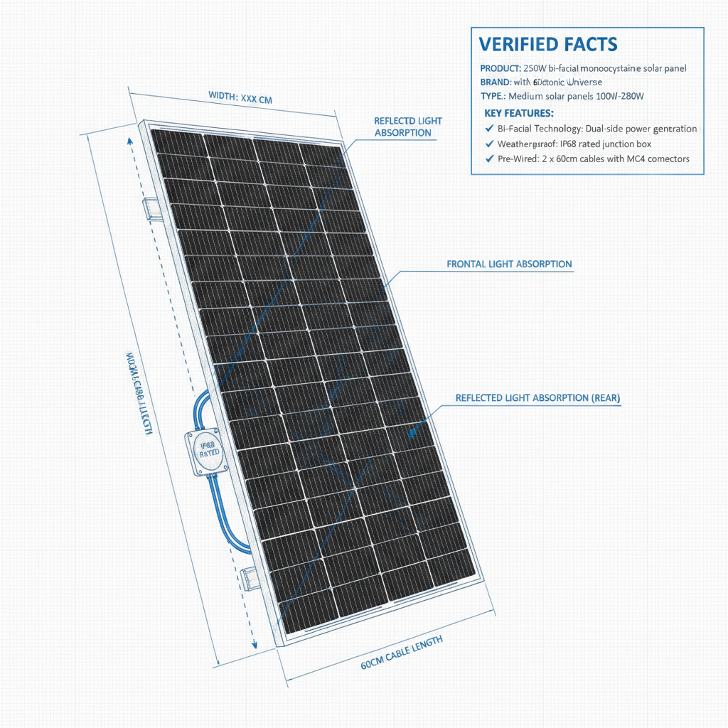 250W bi-facial monocrystalline solar panel with 60cm cable - Technical specification image 3