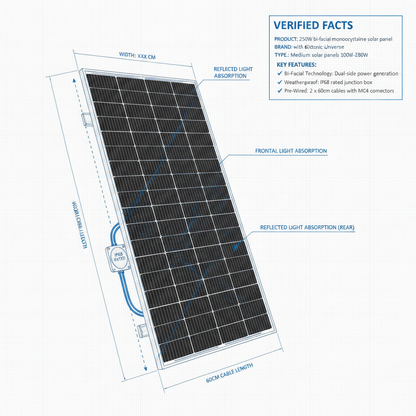 250W bi-facial monocrystalline solar panel with 60cm cable - Technical specification image 3