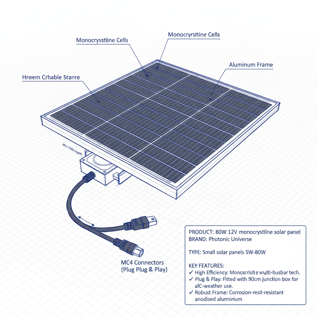 80W 12V monocrystalline solar panel with 90cm cable - Technical specification image 3