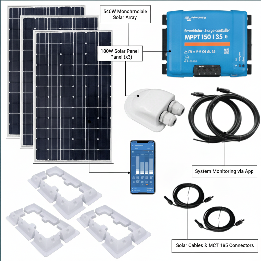 540W Monocrystalline Solar kit with SmartSolar 150/35 MPPT, Mounts, Cables & MC4s - UK Stock image 1