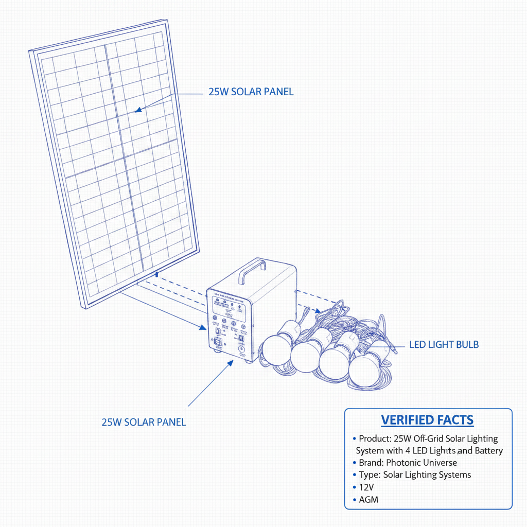 25W Off-Grid Solar Lighting System with 4 LED Lights, Solar Panel and Battery - Technical specification image 3