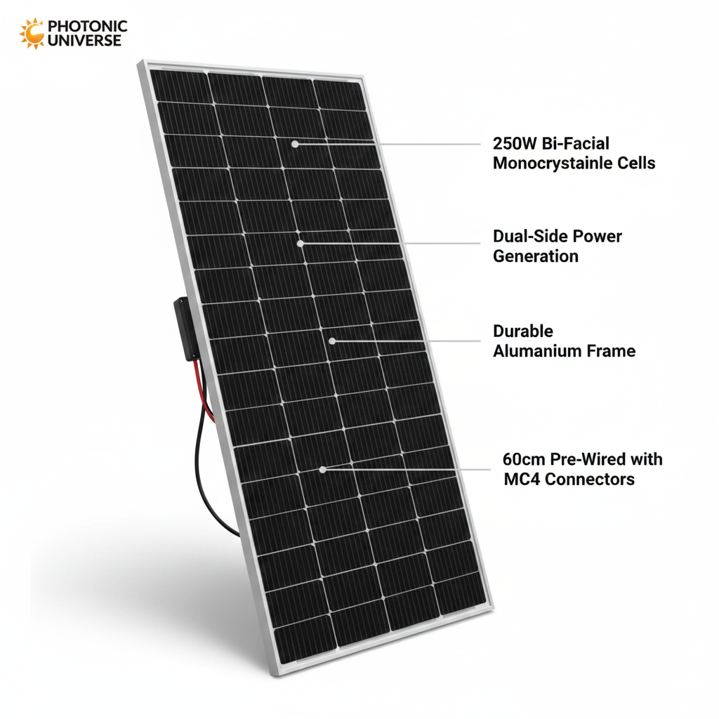 250W bi-facial monocrystalline solar panel with 60cm cable - Technical specification image 2