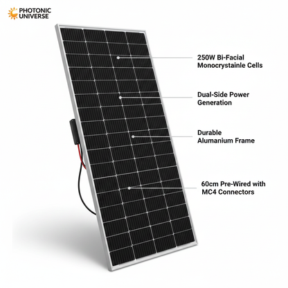 250W bi-facial monocrystalline solar panel with 60cm cable - Technical specification image 2
