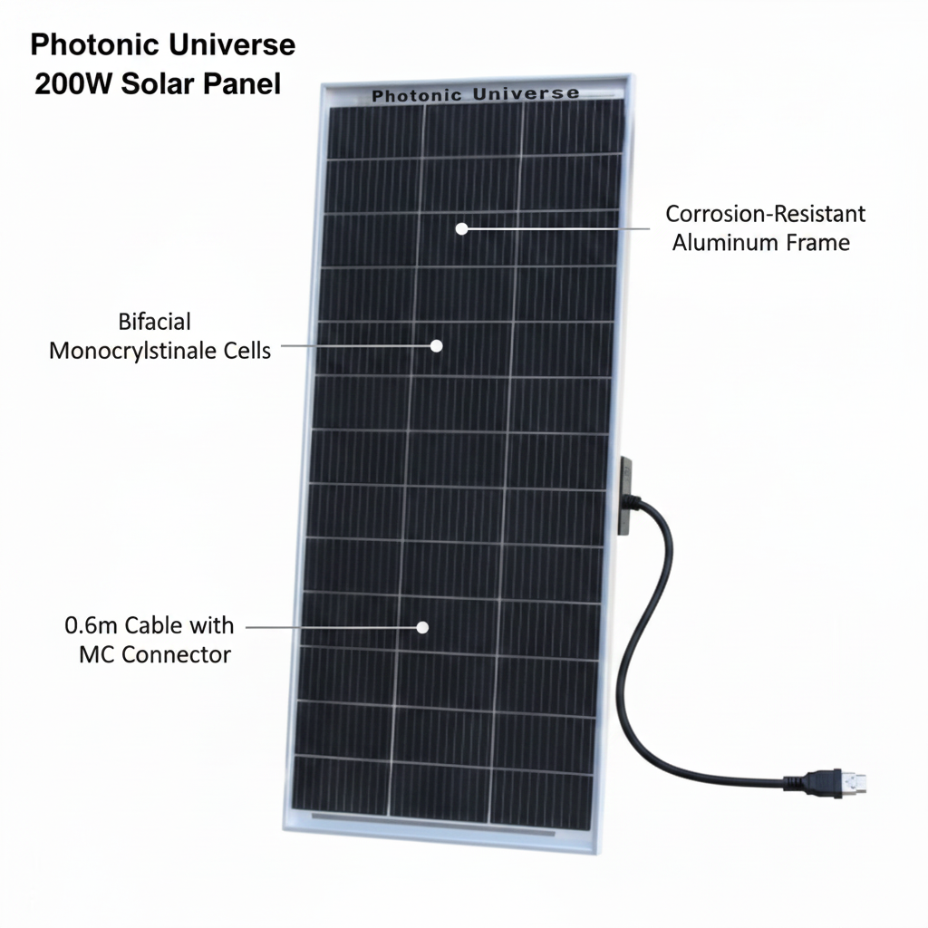 200W bi-facial monocrystalline solar panel with 60cm cable - Technical specification image 2